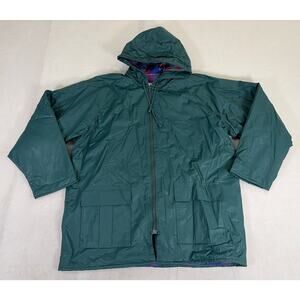 Vntg Misty Harbor Plaid Flannel Lined Red & Green Slicker Raincoat sz 1X 16-18W